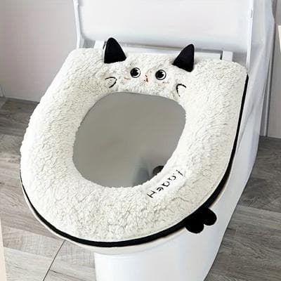 Uplift Picks Cute Cat Toilet Seat Cover Soft Zipper Design Universal Fit white