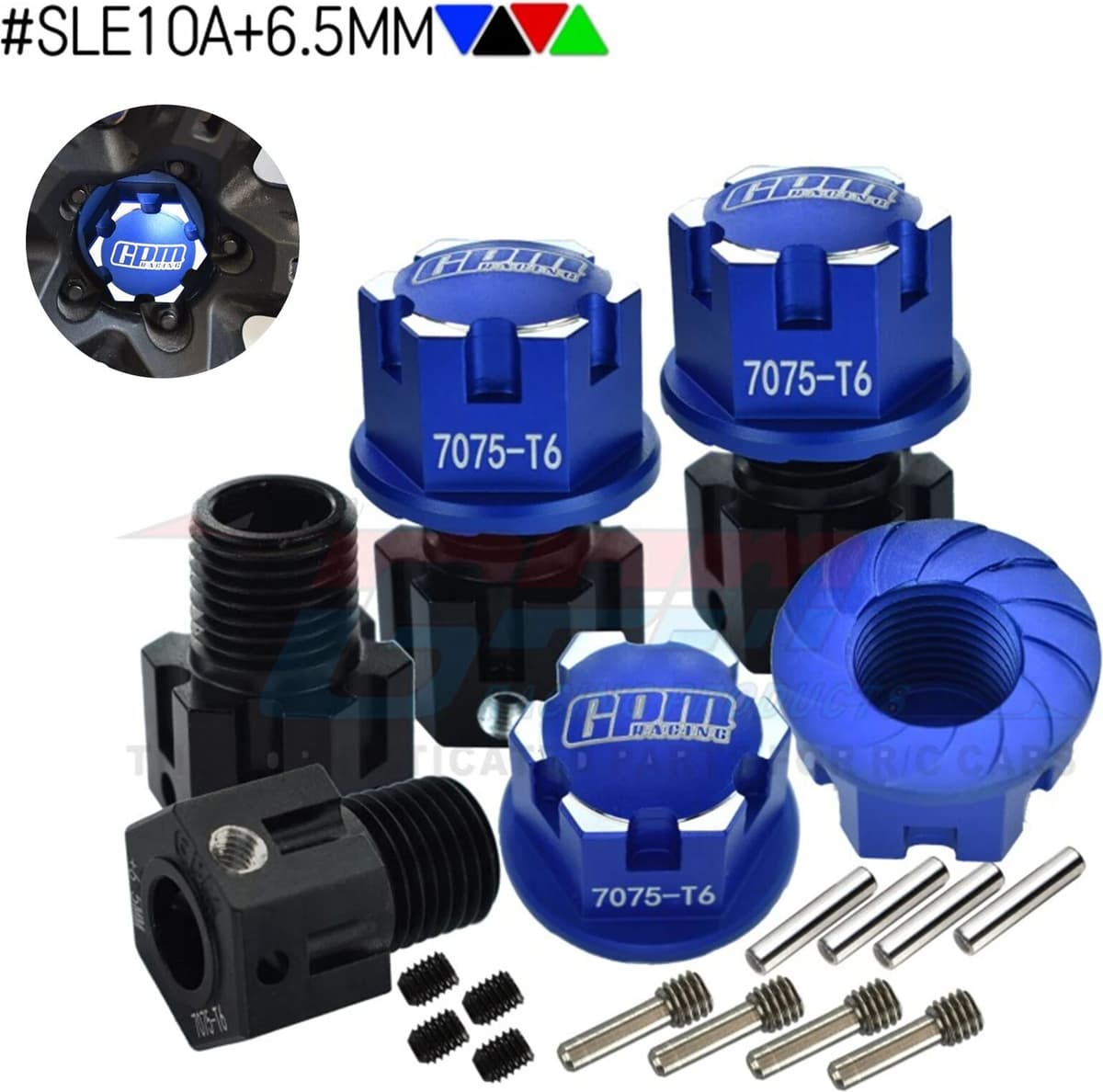 RCTOYFUN GPM Aluminum 7075 Hex Adapters (+6.5mm) And Wheel Lock For TRAXXAS 1/8 Sledge