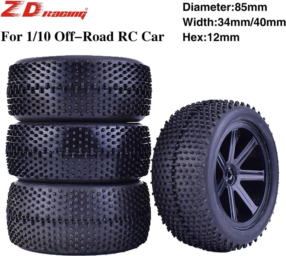 ROCKET-RC 4Pcs ZD Racing 85mm Wheel Hub Rim & Rubber Tires For 1/10 Off-Road RC Car Buggy Tires Spare Parts Accessories Component