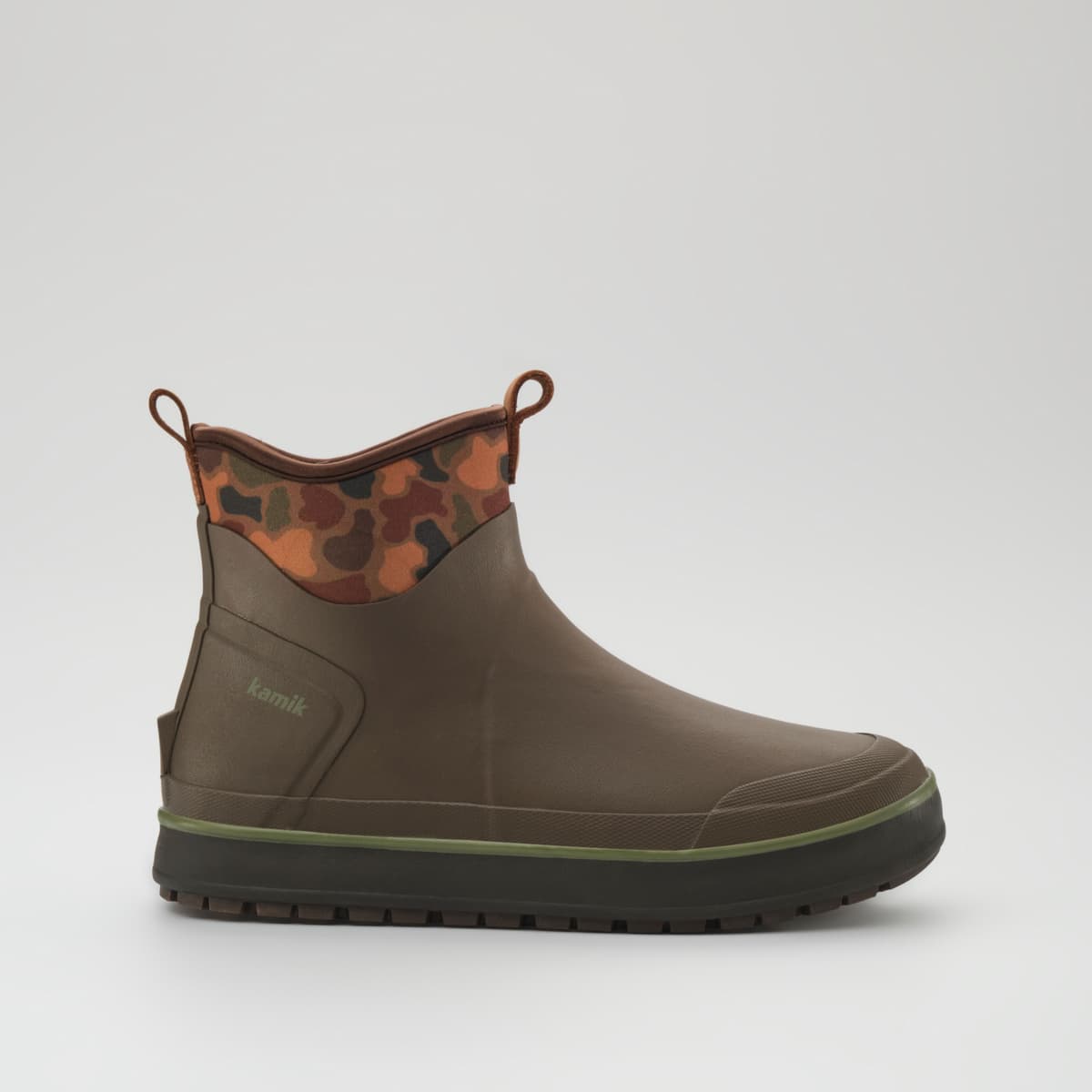 Gummistiefel KAMIK "LOWTIDE", Herren, Gr. 45, gefüttert wärmend, braun (camouflage), Gummi, Schuhe Gummistiefel, wassserdicht, rutschfest camouflage 45, gefüttert wärmend