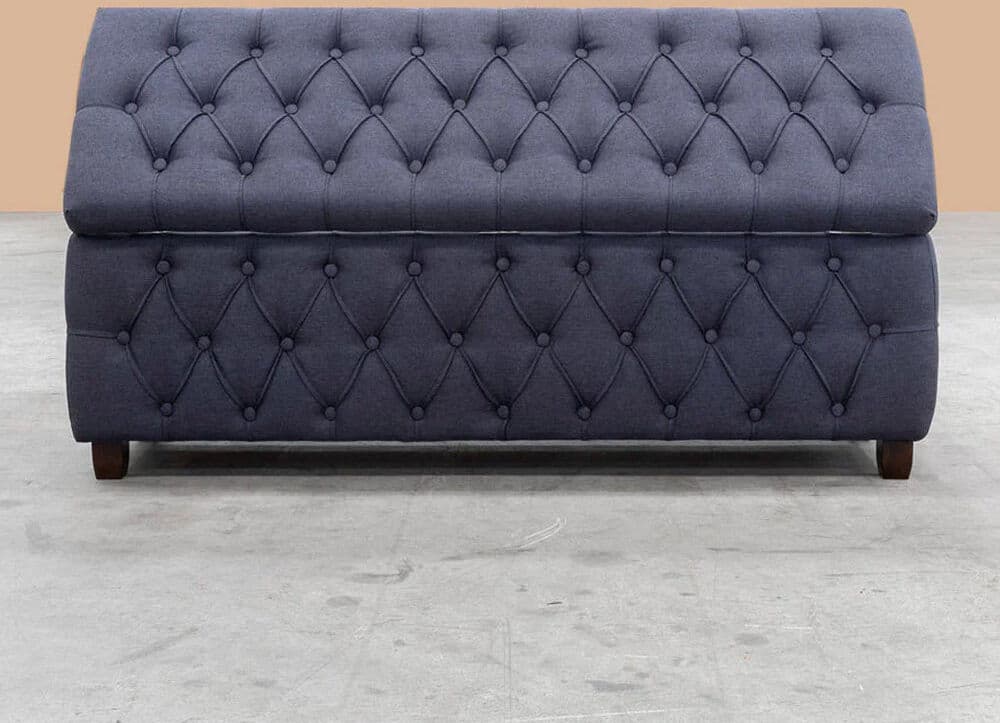 R&M Furnishers Riga Wide Velvet Tufted Rectangle Solid Color Ottoman Box with Storage, Upholstered Footstool Shoes Bench with Legs Steel Grey Plush Velvet 45cm H x 137cm W x 40cm D