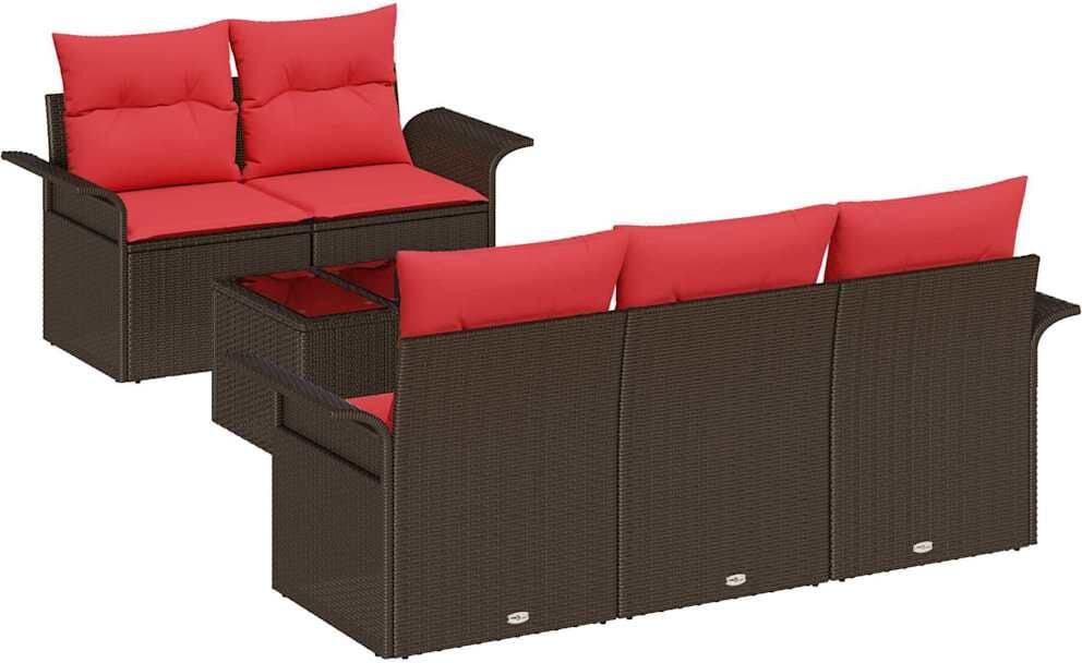 vidaXL Ensemble de canapé de jardin 6 pc Beige et Rouge polyrotin