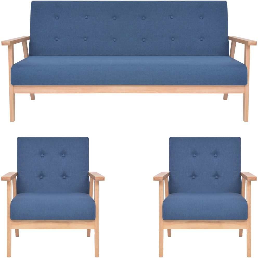 vidaXL Ensemble de canapés 3 pcs Tissu Bleu