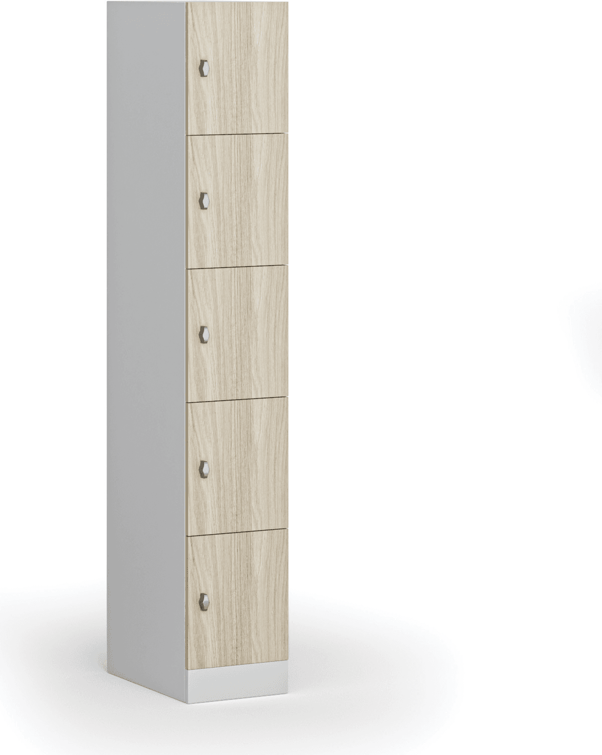 B2B Partner Šatníková skrinka S1 s úložnými boxmi, 5 boxov, 1850 x 300 x 500 mm, otočný zámok, laminované dvere, dub prírodný