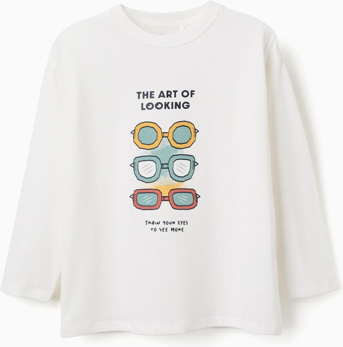 ZIPPY T-shirt de manga comprida com estampado Art of Looking para menino, branco Branco 3-4 Years
