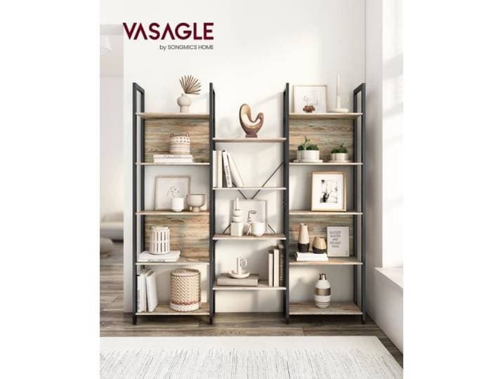 VASAGLE Bibliothèque Étagère de Rangement avec 14 Étagères Cadre en Métal Style Industriel 24 x 158 x 166 cm