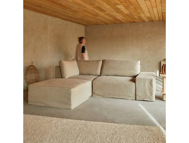 Modul-Ecksofa Nils aus natürlichem Leinen mit Liegefunktion, 2-Sitzer - Natur