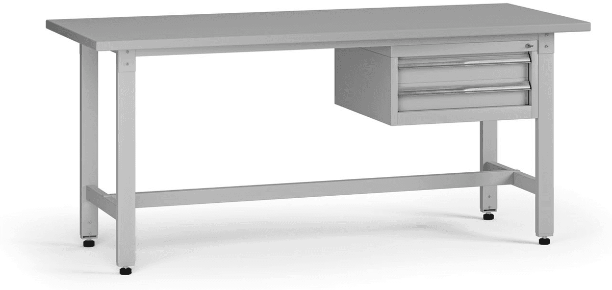 B2B Partner Stół warsztatowy z regulacją wysokości G5, 1800 x 750 x 800-1000 mm, 1x kontener, 2x szuflada, szary