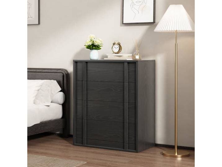 Table chevet 4 tiroirs noire moderne chambre bureau