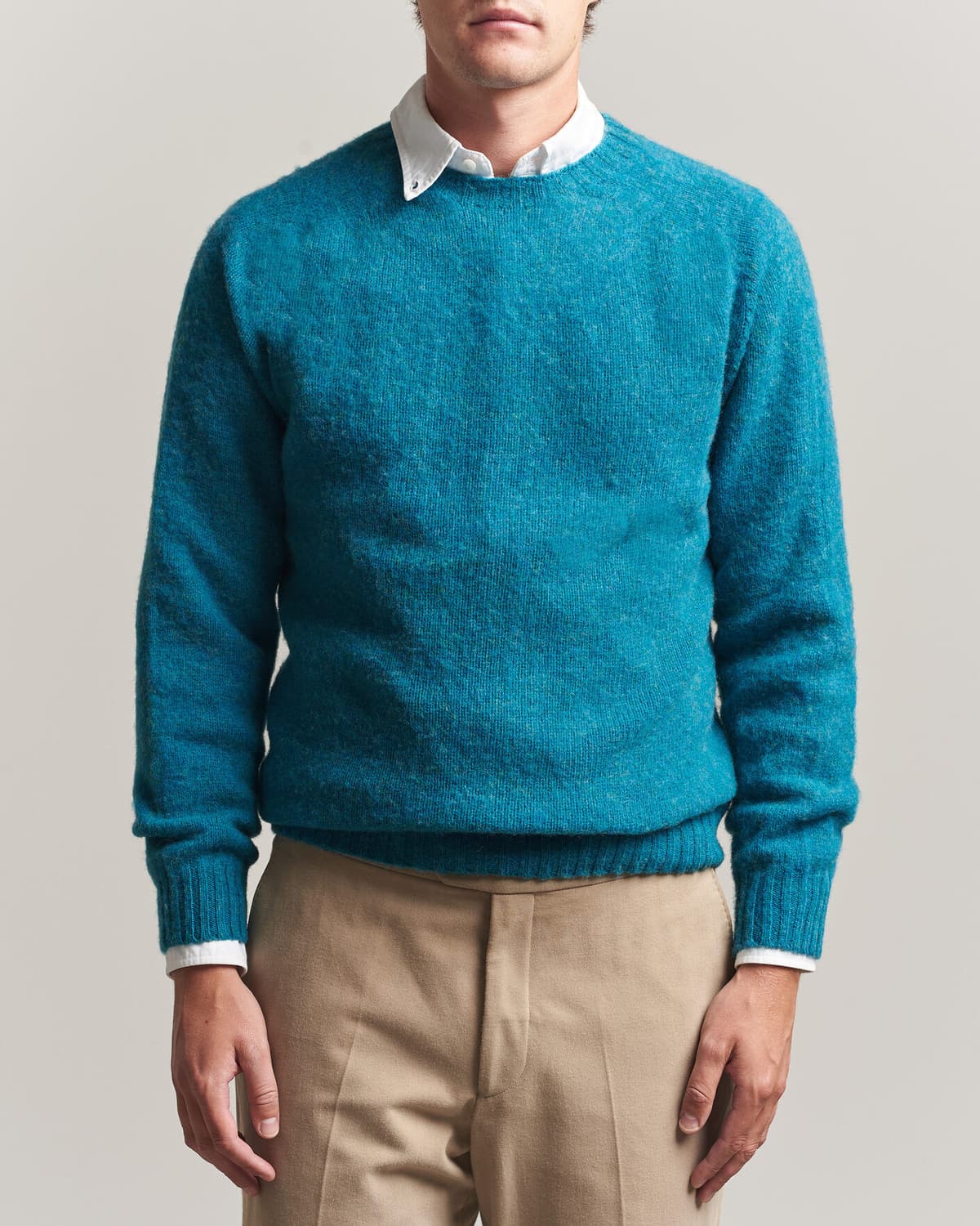 Harley Of Scotland Brushed Supersoft Lambswool Crewneck Gulfstream men XL Blå