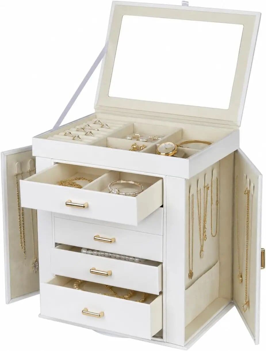 NONE Luxury Jewellery Organiser Box, Multi-Layer Jewellery Storage Case, Large Capacity Display Box for Rings, Earrings, Necklaces, Bracelets, Watches & Accessories, Gift for Women 23.5X16X28CM