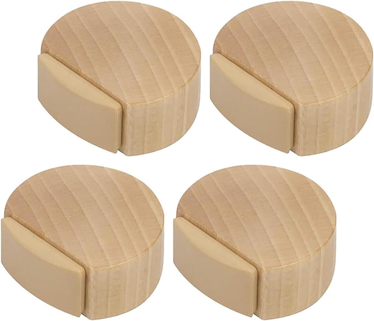 Set van 4 houten deurstoppers zonder boren in natuurlijk eikenhout voor wand- en meubelbescherming, bruin/beige
