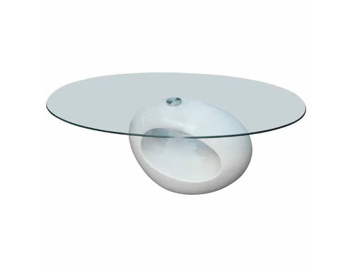 ELORAN Table Café pour Salon - Table basse ovale - avec dessus de table en verre - Blanc brillant - 115x65x40 cm 88851
