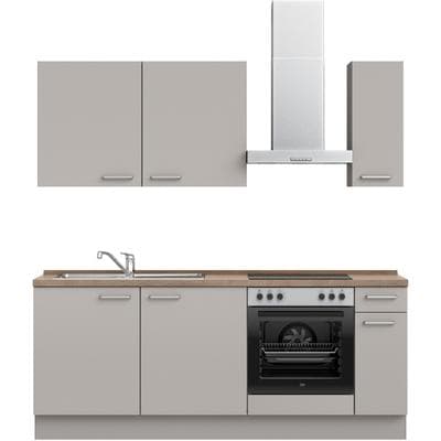 Küchenzeile NOBILIA "Touch I", NEU: individuell anpassbar mit gratis Profi-Beratung", grau (küche: grau, korpus: steingrau, arbeitsplatte: eiche havanna nachbildung), B:210,3cm H:216,6cm T:60cm, Komplettküchen-Sets, Küchenzeile, vormontiert, Breite...