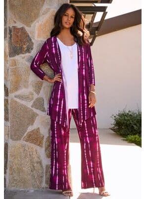 Plus Size Women's Ultra Drape Cardigan by Roaman's in Dark Berry Variegated Tie Dye (Size 18/20)