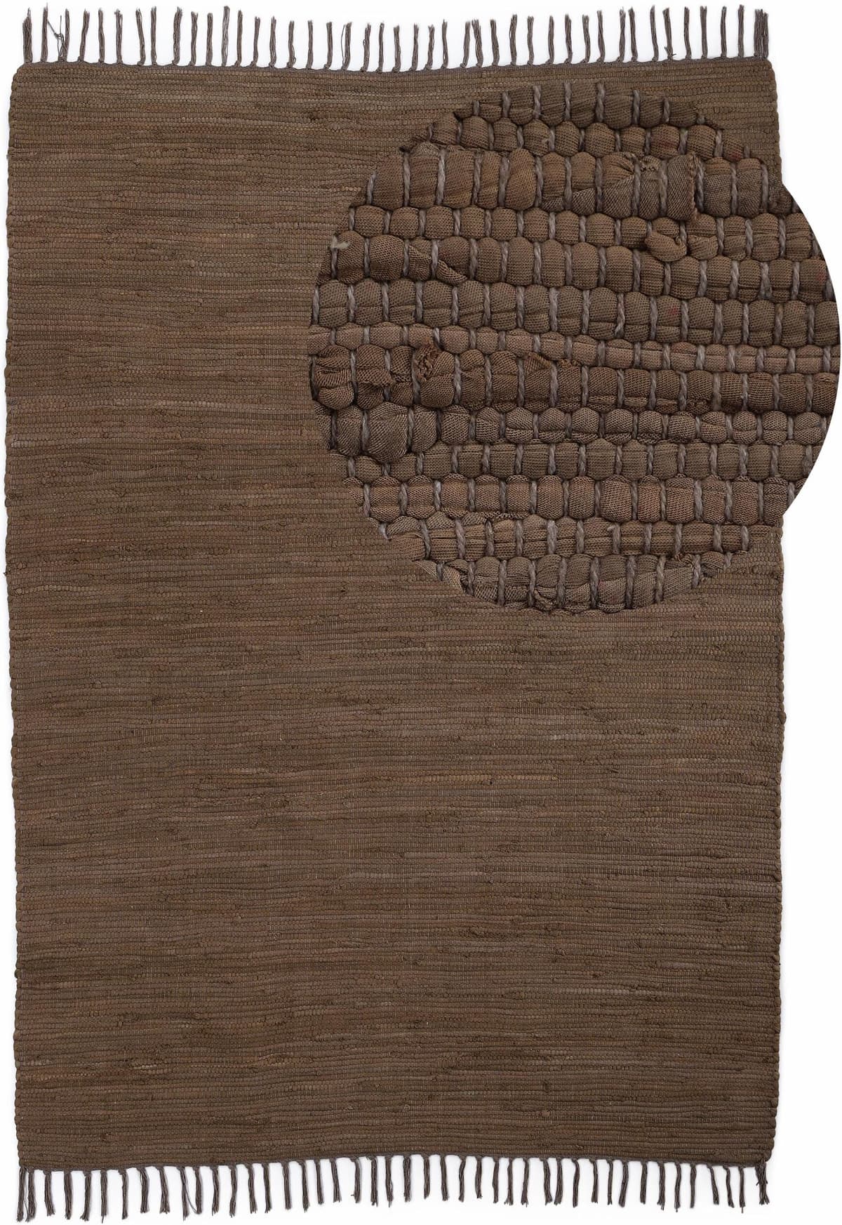 Teppich CARPETFINE "Kelim Chindi uni, auch als Läufer", braun, B:160cm H:5mm L:230cm, Baumwolle, Teppiche, Teppich, Wendeteppich, reine Baumwolle, handgewebt, Uni-Farben, mit Fransen braun B : 160cm 1 Stk., 5mm, L: 230cm