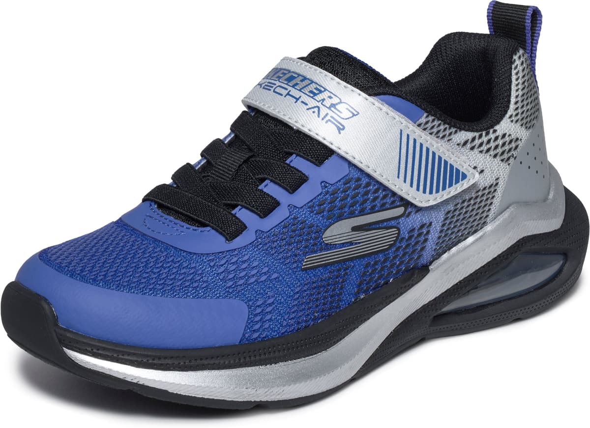 Sneaker SKECHERS "MICROSPEC MAX VELOCITY", Jungen, Gr. 36, atmungsaktiv, blau (blau, silberfarben), Lederimitat, Schuhe Sneaker, Klettschuh, Freizeitschuh, Grössenschablone zum Download