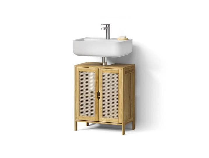 Livinity® Waschbeckenunterschrank Mincio, Bambus, 48 x 60 cm mit 2 Türen, Naturfarben, 1 Fächer, Rechteckig, 48x60x29 cm, Badezimmer, Badmöbel, Waschbeckenunterschränke