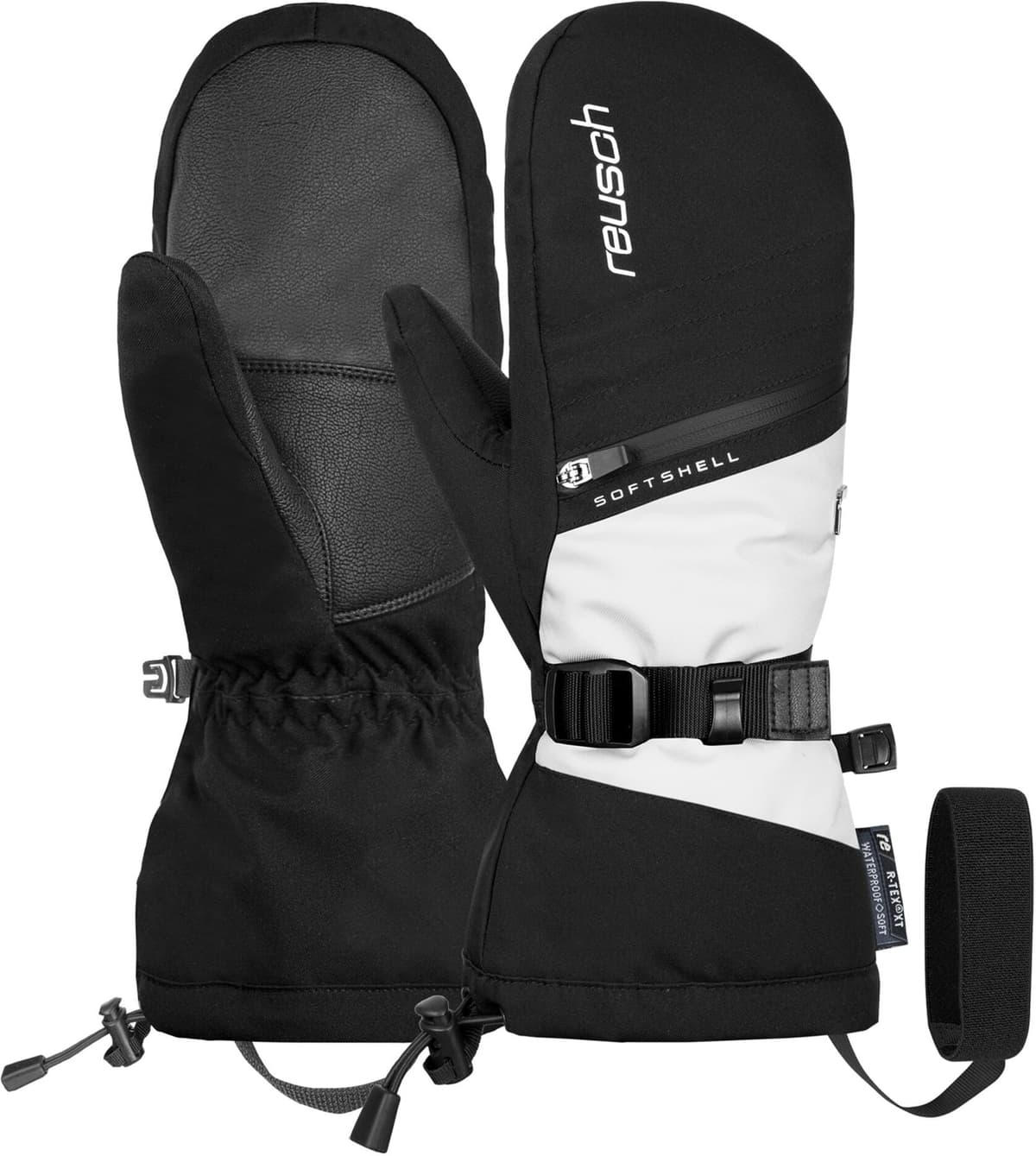 Fäustlinge REUSCH "Demi R-TEX XT Mitten", Damen, Gr. 8,5, schwarz-weiß (schwarz, weiß), 94% Polyester, 6% Lederimitat, mehrfarbig, Handschuhe Fäustlinge, mit praktischer Heizkissentasche