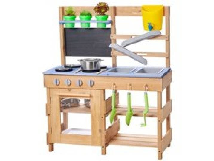 VEVOR Cuisine à Boue 76,2 cm Cuisine Patouille Extérieur Enfant pour Jouer avec Eau et Sable, en Bois, avec Pots de Plantation, Crochets, Éviers, Pelles, Spatules, Robinet, Casseroles, Accessoires
