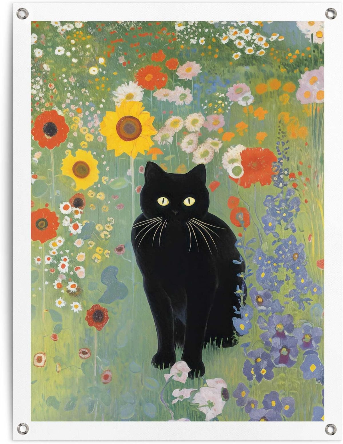 Reinders! Poster REINDERS "Catfield", bunt (farbe bild(er): mehrfarbig), B:60cm H:80cm T:0,1cm, Bilder, Poster, Garten - Blumen - Schwarze Katze - Mehrfarbig - Leinwand - Kunst