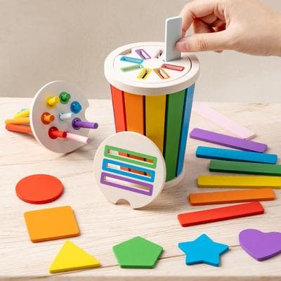 Tiny Tots Teens Trends Wooden Shape Recognition Toy, Montessori Color Sorting, Kids Math Learning Educational Toys For Toddlers a
