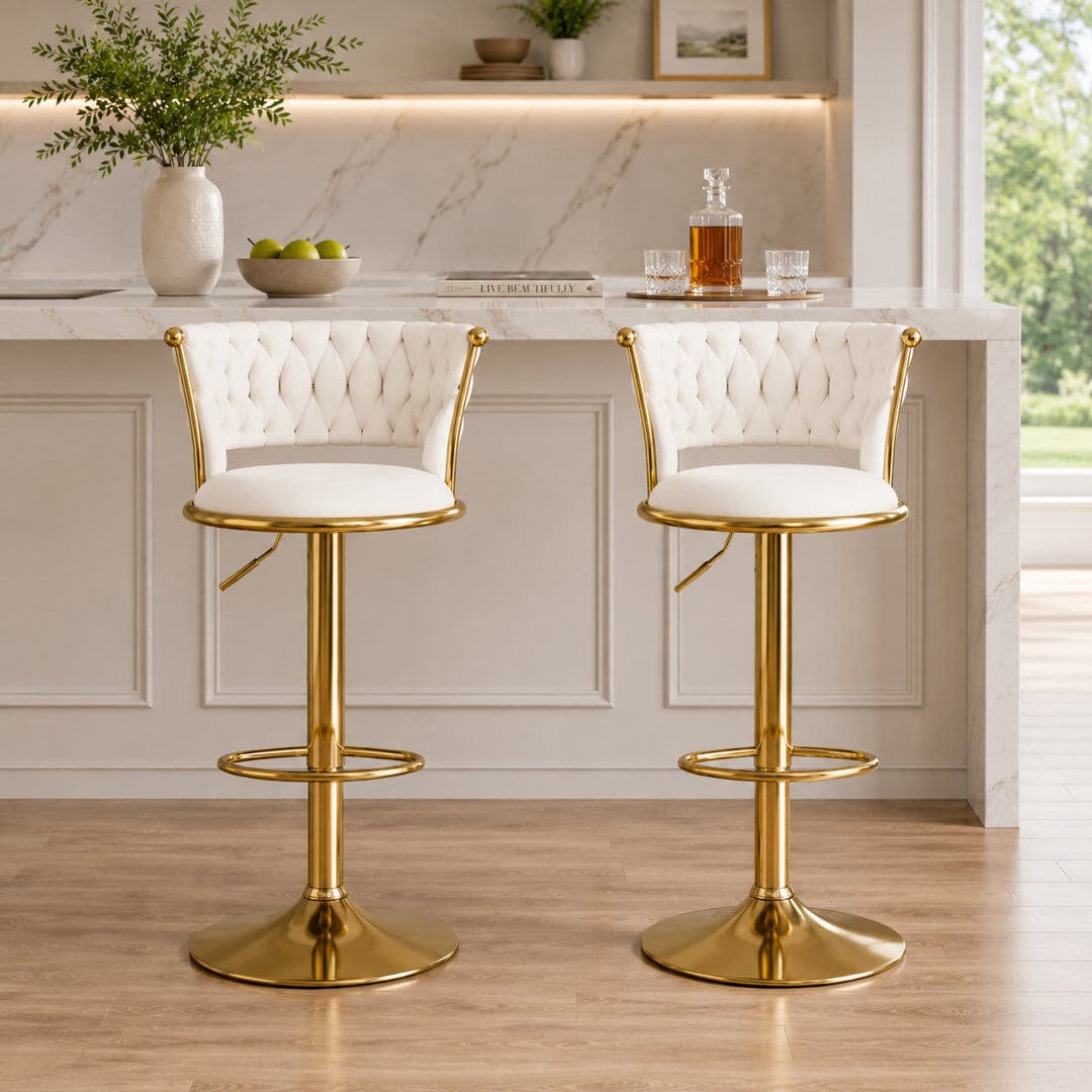 Canora Grey Swivel Faux Leather Bar Stool Beige 98cm H X 51cm W X 51cm D