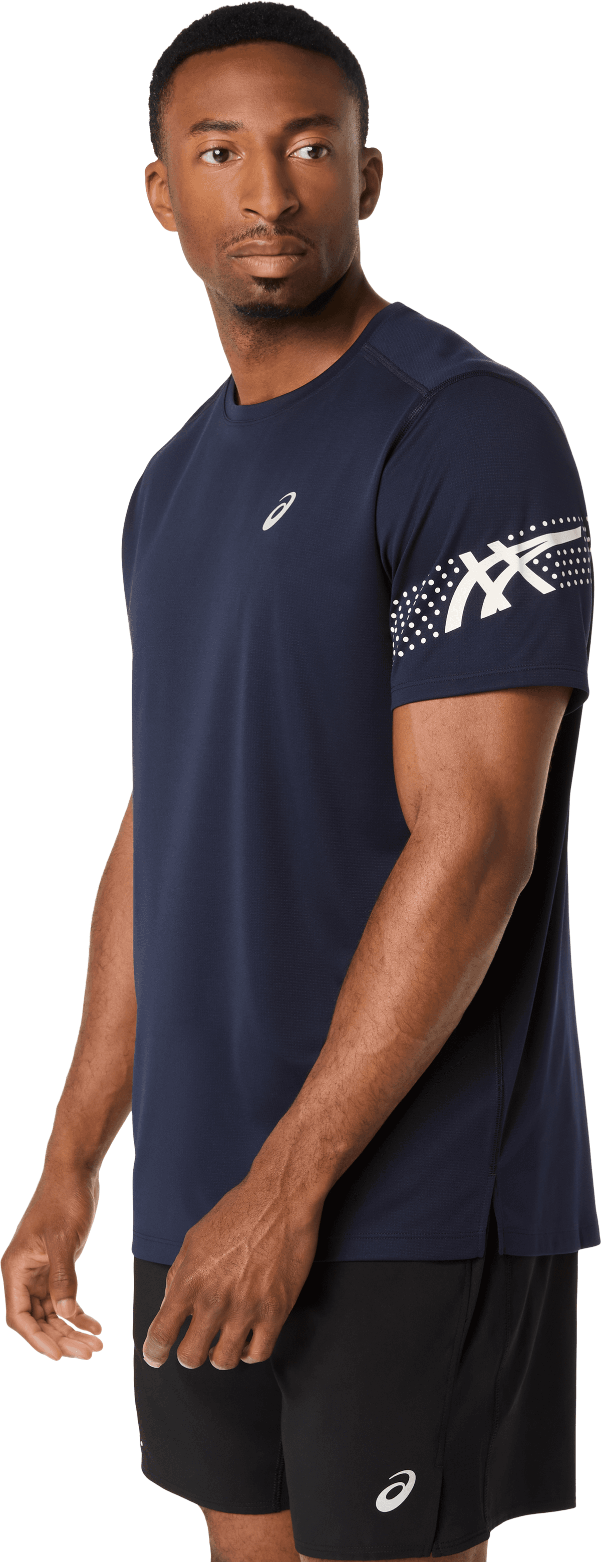 Laufshirt ASICS "ICON SS TOP", Herren, Gr. M, blau (midnight, cream), Obermaterial: 100% Polyester, Shirts Laufshirt, Schnelltrocknend, Atmungsaktiv, Reflektierend midnight, cream M