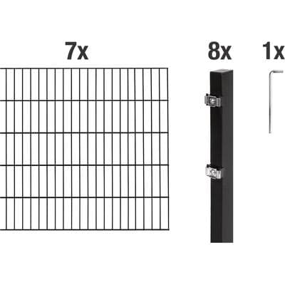 Doppelstabmattenzaun ALBERTS "Grundset", schwarz, H:120cm, Stahl, Zaunelemente, Höhe: 80-200 cm, Gesamtlänge: 4-30 m, zum Einbetonieren
