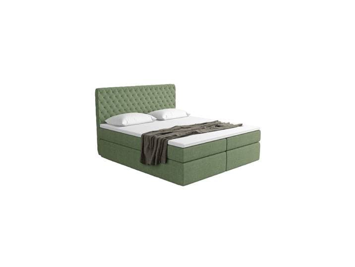 Design Boxspringbett „Alvara“ mit Ablagefach, Webstoff Grün Strukturstoff Grün BLOOMINGLOFT Collection
