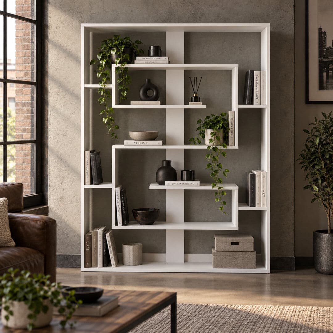 Blue Elephant Esteban Modern Bookcase Bookshelf Shelving Unit White 156cm H X 120cm W X 22cm D