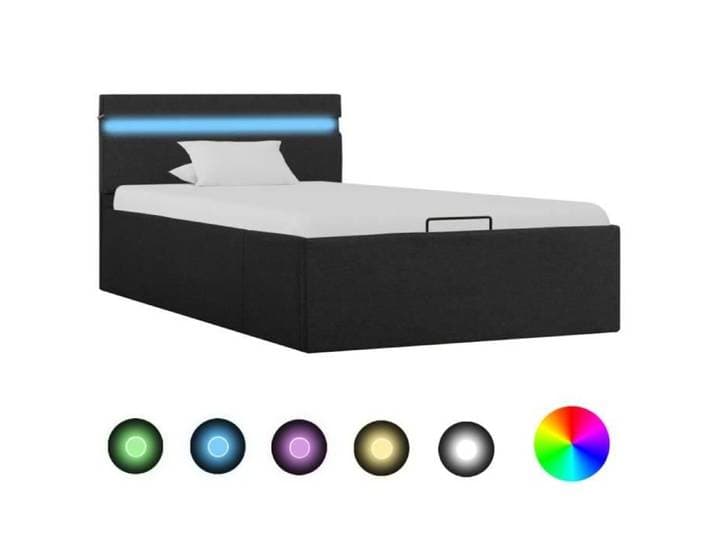 CHIC MEUBLE LED Lit Coffre - Cadre de lit à stockage avec Tête de lit - Gris foncé Tissu 90x200 cm {7434}