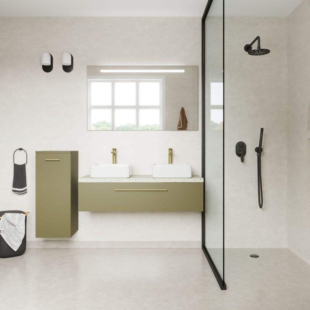 Homifab Meuble salle de bain 2 vasques posées 120cm 1 tiroir Vert