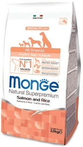 Monge All Breeds Puppy & Junior Salmone E Riso Cibo Secco Per Cani Cuccioli 2,5 Kg