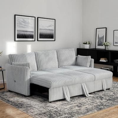 Esofastore Contemporary Gray Finish Modular Desing Curved Arm Sofa Set w Pull Out 2Pc