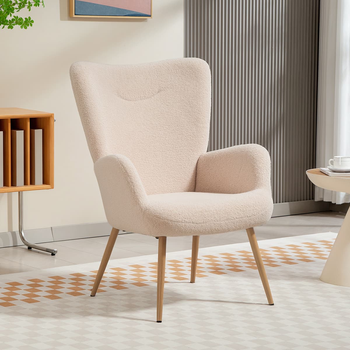 Homcom Poltrona Moderna in Tessuto Sherpa Imbottita con Schienale Alto e Braccioli, Beige   Aosom Italy