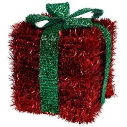 Lametta Weihnachtsgeschenk rot 13cm mit Schleife Weihnachtsdeko Geschenkpäckchen