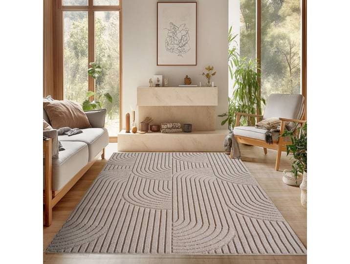 SIMPEX Tapis Salon 280x370 cm Beige Design Bohème Bouclé Boucles Style Résistant Facile à Nettoyer Tapis Chambre