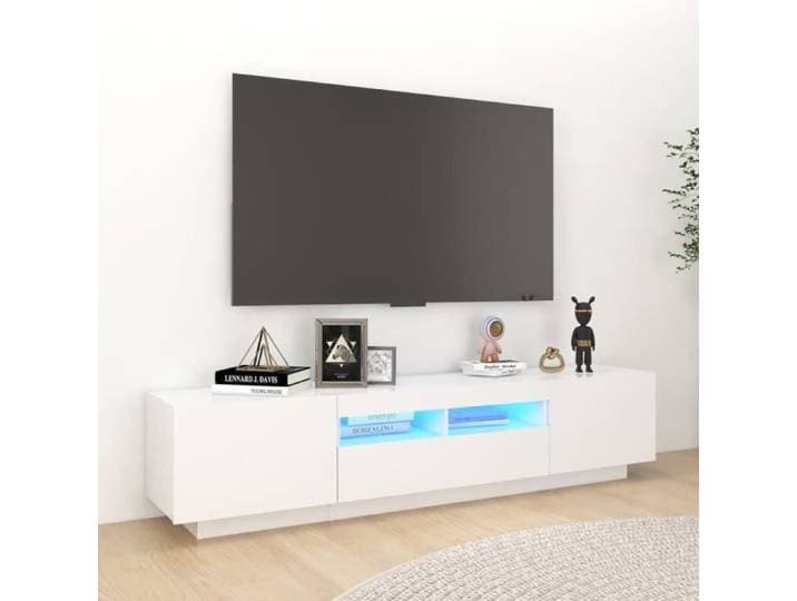 Moderne Meuble TV Meuble HiFi Buffet de TV avec lumières LED Blanc 180x35x40 cm FR9500