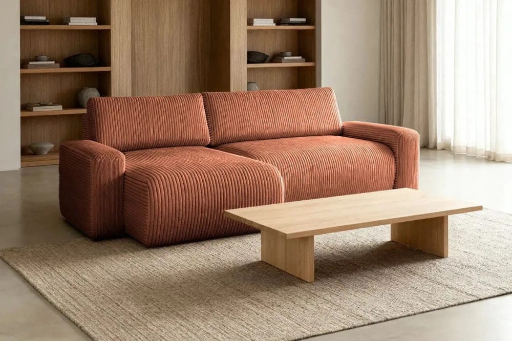 Casanova Paris Canapé d'angle velours côtelé 4 places terracotta droit Orange 243x85x153cm