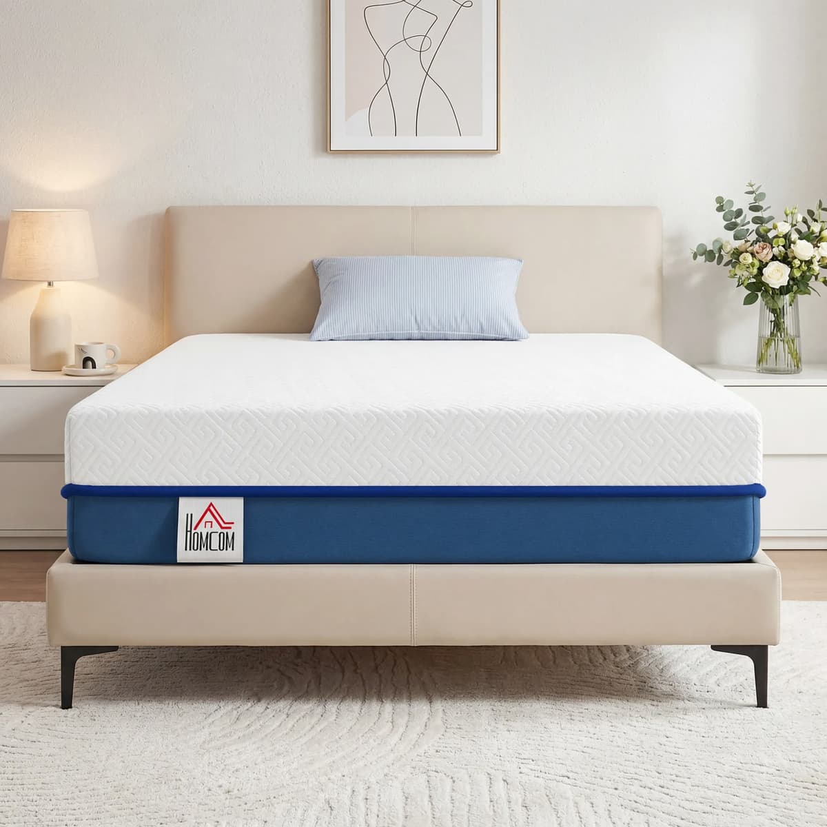 Homcom Materasso per 1 Persone con Imbottitura in Memory Foam al Tè Verde e Fodera Sfoderabile Lavabile, Durezza Media, 90x190 cm   Aosom Italy