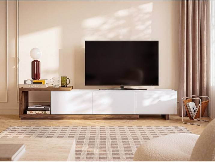 TV-Möbel mit 3 Schubladen & 1 Ablagefach - Weiß & Holzfarben - DUKIAN