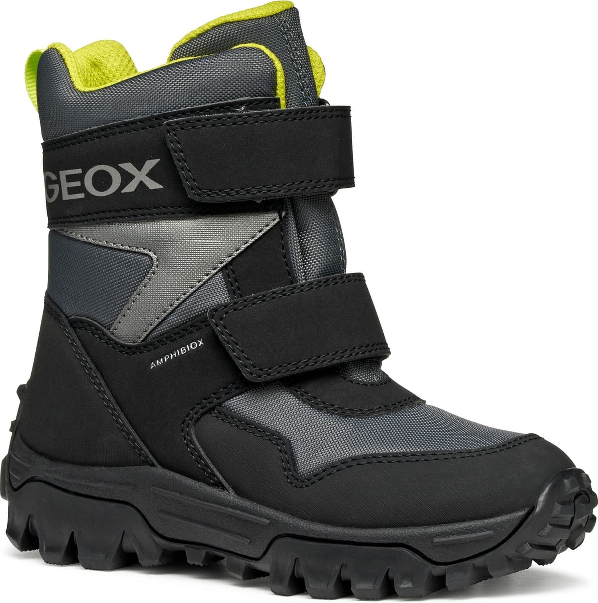 Winterstiefel GEOX "J HIMALAYA BOY B ABX", Jungen, Gr. 28, wärmend, grau (grau, lime), Synthetik, Textil, Schuhe Winterstiefel, Snowboots, Klettstiefel mit Warmfutter, Größenschablone zum Download, Topseller