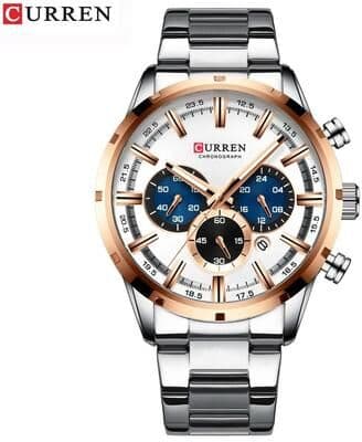 Uplifted Finds Curren Stainless Steel Chronograph Quartz Watch For Men With Water Resistant Design silver white