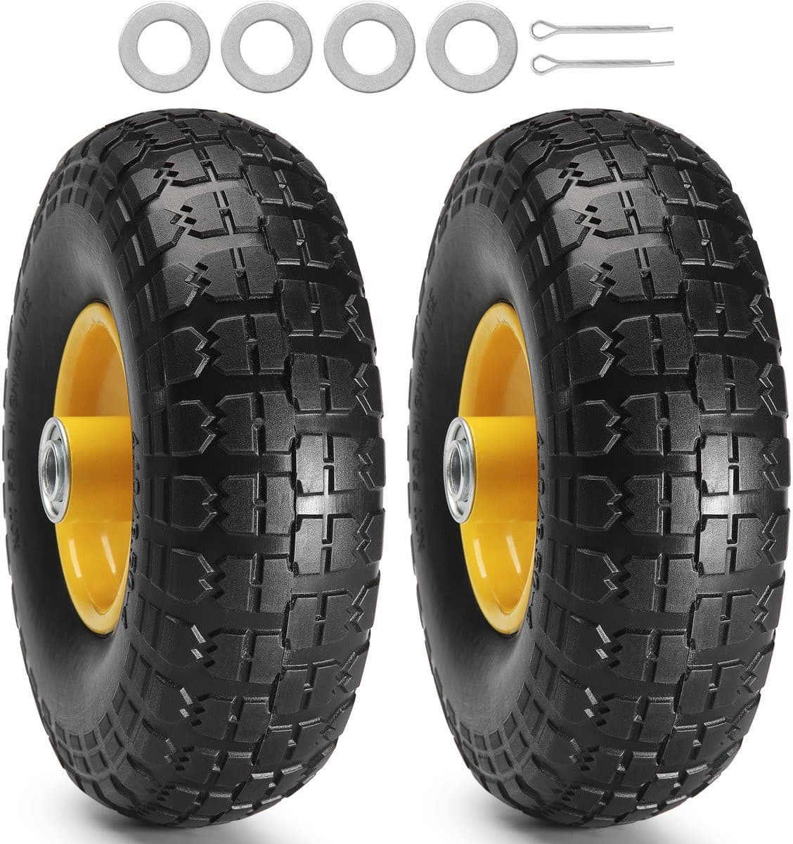 Set van 2 zwarte 10 inch PU-Runflat-Bandenwielen, Lekvrije Tubeless Banden voor Handkarren en Transportkarren