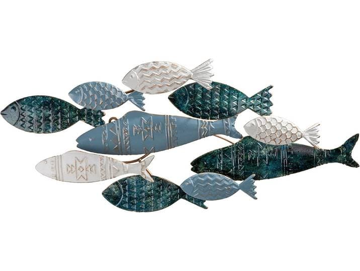 Wanddekoobjekt CASABLANCA BY GILDE Wandrelief Pesca , blau (dunkelblau, hellblau, weiß), B:71cm H:30cm T:5,5cm Ø:0cm, Metall, Wanddekoobjekte, Wanddekoobjekt