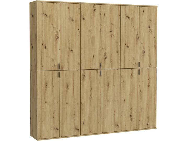 Garderoben-Set HOME AFFAIRE Trondheim, Breite 183 cm, best. aus 3 Schränken, 12 Türen, 27 Fächer , braun (nox oak nachbildung), B:183cm H:193cm T:34cm, Holzwerkstoff, Kastenmöbel-Sets, Garderoben-Set, inkl. ausziehbarer Kleiderstange, Garderobenschrank, Kleiderschrank