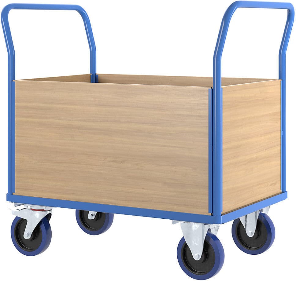 Plattformwagen mit Holzwänden, mit 4 hohen Wänden, LxB 1150 x 700 mm, Vollelastik eurokraft pro