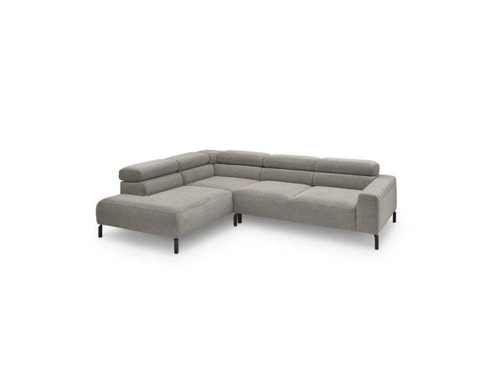 Kawola Ecksofa Delia Grau Cord, Metall, Echtholz, Füllung: Komfortschaum, Ottomane links, L-Form, 276x219 cm, Wohnzimmer, Sofas & Couches, Wohnlandschaften, Ecksofas