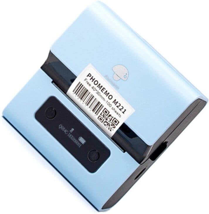 INF Imprimante d'étiquettes thermique Bluetooth commerciale - Portable 203dpi, 20-75mm, rechargeable Type-C Bleu